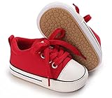 Methee Baby Boys Girls Sneakers Canvas Shoes,Infant First Walkers Shoes,Non-Slip Rubber Sole Walking Shoes for Babys Toddlers, Red 12-18 Months Toddler