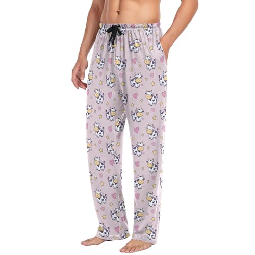 Vdsrup Men's Pajama Pants Cute Cow Star Heart Pajama Pants for Men PJs Bottoms Drawstring Pockets Sleep Lounge Pants S4