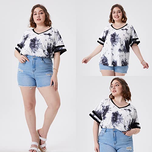 Image of CARCOS Womens Plus Size Tops Short Sleeve Shirts V Neck Tunic Floral /Tie Dye /Solid Summer Tees XL-5X