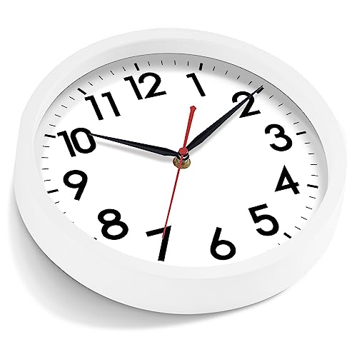 Image of AKCISOT 14 Inch Wall Clock Silent Non Ticking Modern Wall Clocks Battery Operated, Analog Classic Clock Decorative for Bedroom, Kitchen, Home Office, Bathroom, School, Living Room (White)