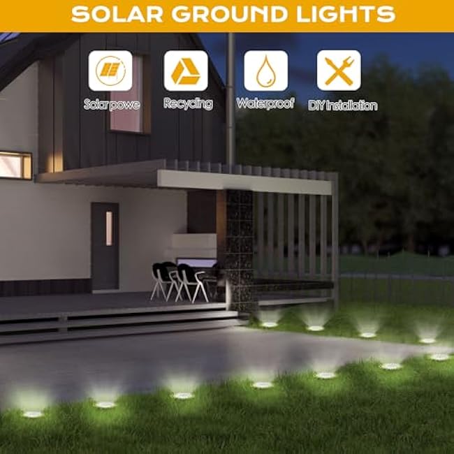 Solar Lights Outdoor 16 Pack, Solar Garden Outdoor Waterproof Pathway Lights Bright In-Ground Light Outdoor Lighting Decor for Lawn, Patio, Yard, Driveway, Step and Walkway White Light