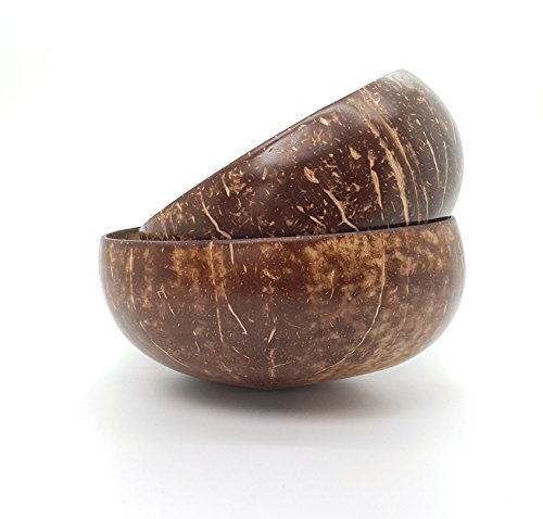 VIE Kokosnuss Schüsseln und Löffel Set, Schwarz, 2er - 2