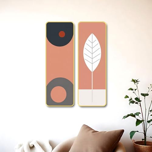 Image of The Castle Decor Luxury Minimalist Wall Art Set of 2 | Modern Botanical Leaf Painting 19X27 Inch | Abstract Boho Decor for Living Room Hallway Office