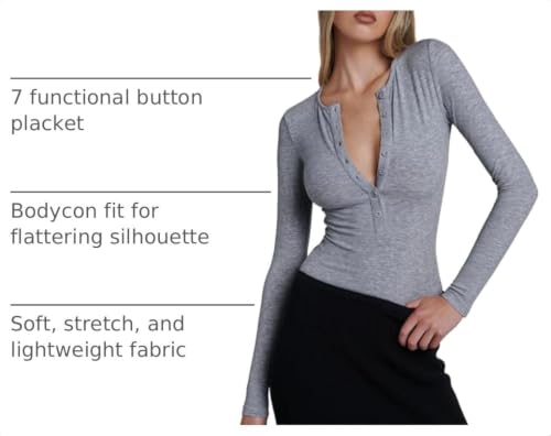Image of Prettywear Long Sleeve Henley Shirts for Women Fall Basic Tee Tops
