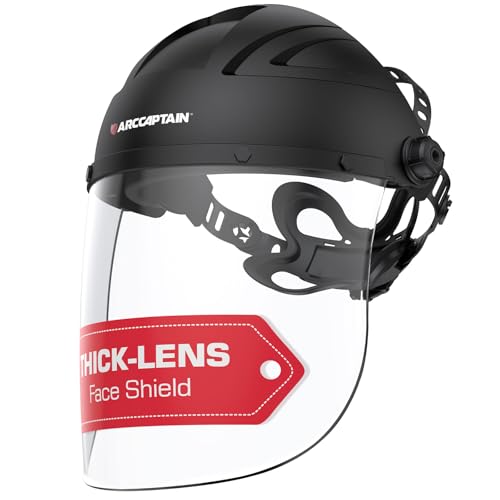 ARCCAPTAIN Face Shield for Grinding and Cutting, Full Face Impact Resistant Mask with Adjustable Ratcheting Headgear, Polycarbonate Visor, ANSI Z87.1 Certified for Industrial Work