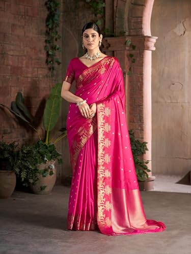 Image of MADHUHANSH Women's Cotton Silk Saree with Unstitched Blouse Piece Zari Weave and Floral Pattern | Heavy Embroidery Saree for Women | Interview Saree for Women | Readymade Blouse with Saree Set