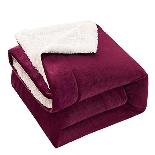 frueo Manta para Sofa Invierno 150x200cm, Manta Cama Polar Reversible de Franela y Sherpa 180x200cm, Microfibra Suave, Cálida, Arrugas (Red,180x200cm) Cover