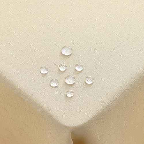 Homaxy Mantel con aspecto de lino, lavable, rectangular, 80x80 cm, mantel impermeable, efecto loto, repelente al sucio, beige