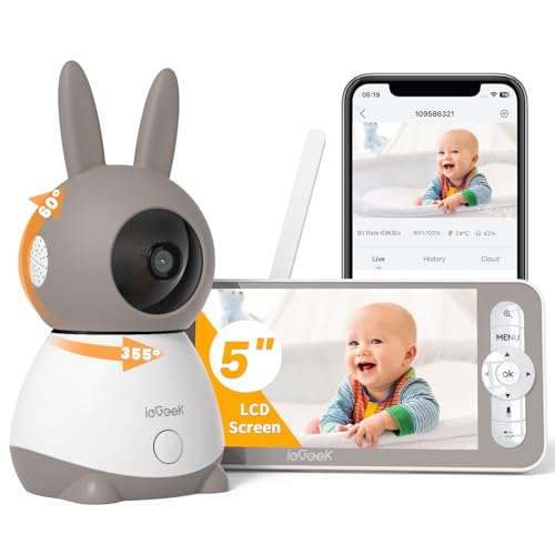 ieGeek 2K Wifi Baby Monitor with Camera and Night Vision, Phone App & 5 Split Screen&App Control, 3000mAh Battery, Automatic tracking, Vox Mode, PTZ, Crying Detection, Humidity & Temperature Sensor