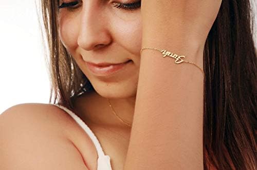 Miniatura 2 de Tobillera personalizada con nombre hecha con cualquier nombre, chapada en oro de 18 quilates, tobillera personalizada con piedra natal, pulsera de