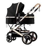 Petit B612 Luxury Baby Stroller 2 in 1 with Bassinet Mode Foldable Infant Stroller High Landscape Reversible Stroller Travel Pram Baby Carriage (Black)