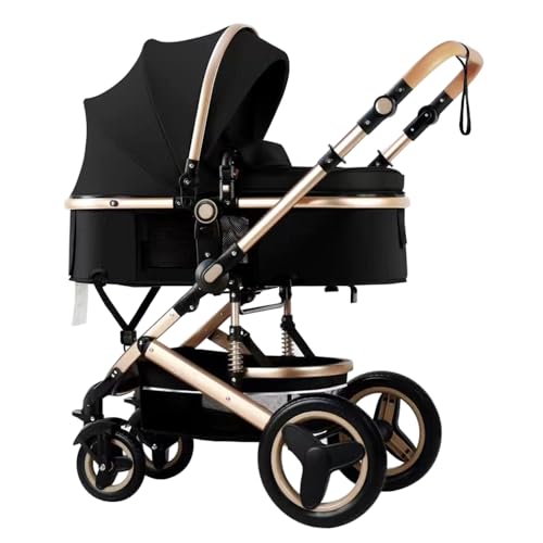 Petit B612 Luxury Baby Stroller 2 in 1 with Bassinet Mode Foldable Infant Stroller High Landscape Reversible Stroller Travel Pram Baby Carriage (Black)
