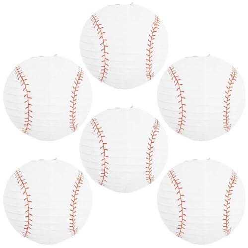 6 Pcs 12 Inches Baseball Paper Lanterns Baseball Party Hanging Decoration Sports Ball Lantern for Birthday Baby Shower Sports School Game Bar Party Supply