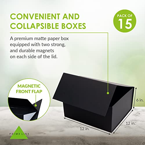 Prime Line Packaging Gift Boxes with Lids, Large Black Magnetic Gift Boxes for Presents, Small Business, Gift Wrapping, Weddings, Events, Retail Storage, Bulk, 12x12x6, 15 Pack