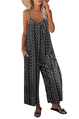 Onsoyours Mode Femmes Combinaison Dos Nu sans Manches Col V Imprimé Floral Camisole Barboteuse Jumpsuit D'Été Chic Élégant Slim Pantalon Loose Casual I Noir XL