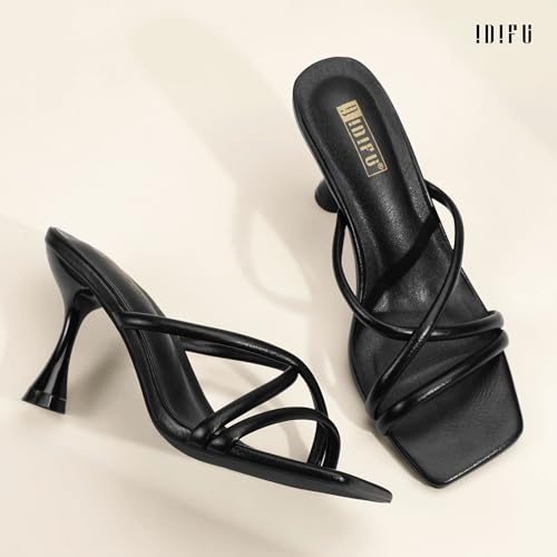 IDIFU IN3 Strappy Stiletto Kitten Heels Square Open Toe Heeled Sandals Comfortable Dressy Wedding Bridal Bride Prom Party Dress Shoes for Women Fashion Cute Casual Sexy Slides Slip on Mules Heels4