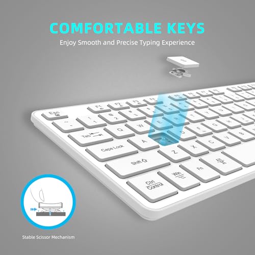 Image of Slim Wireless Keyboard for Mac and Windows, Ultra Quiet Low-Profile Flat Key Board with Full-Size Keys, 2.4GHz Wire Less for PC, Mac, Windows 11 /10 /8 /7 White