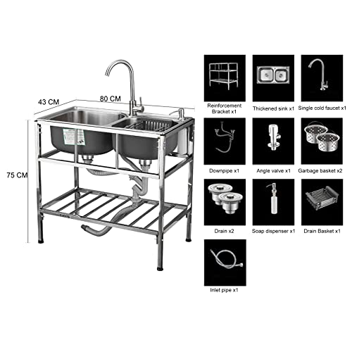 Fregadero de cocina comercial de acero inoxidable con doble tazón para restauración 8