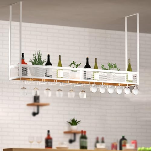 Porte-verres à vin de plafond et étagère suspendue industrielle pour cuisine