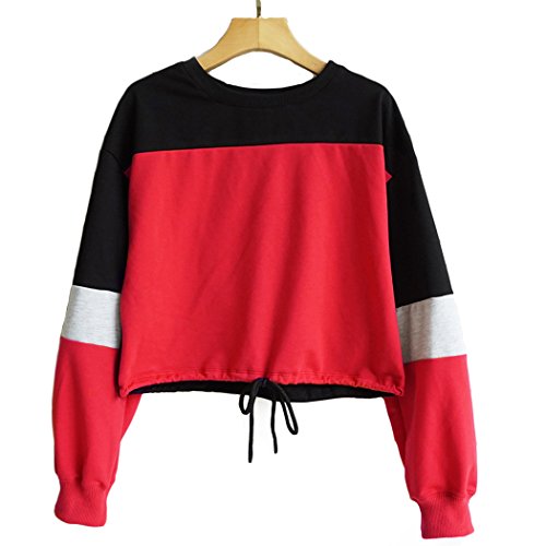 Women's Color Stitching Hem Lace Up Crop Sweatshirts - image 5