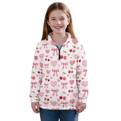 Image of AmzPrint Girls Graphic Quarter Zip Coat Long Sleeve Lightweight Oversized Athletic Running Hoodies For Kids Teen Girls