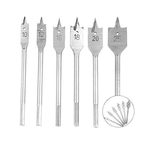 Juego de brocas de pala de 6 piezas, brocas planas de paleta de acero con alto contenido de carbono, cortador de orificios de broca de taladro para carpintería, 10-25 mm