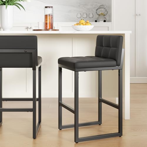 Image of Bar Stools, Modern Counter Height Bar Stools with Back, 24 inch Dark Grey