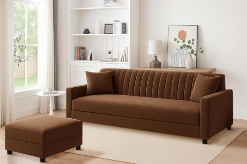 Image of Rosebell Sofa Set with Ottoman Combo Three Seater Sofa Set & Matching Footrest for Living Room,Office, & Bedroom - Brown