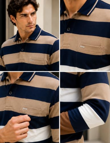 Image of Full Sleeve Polo T Shirt for Men Cotton with Pocket and Collar - Regular Fit Tshirt