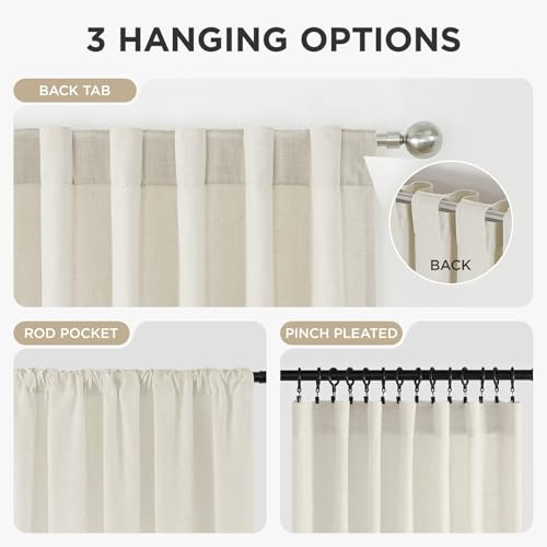 Image of Joydeco Curtains, 108 Inches Long, 2 Panels Set, Farmhouse Drapes for Living Room, Semi-Blackout, Linen-Polyester, Ivory on Linen, Rod Pocket