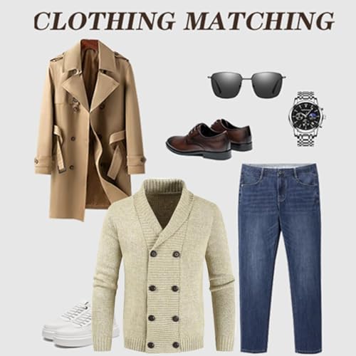 Men's Lapel Double-Breasted Knitted Cardigan Blazer Men's Shawl Collar Cardigan Sweater Slim Fit Button Down Knit Sweater4
