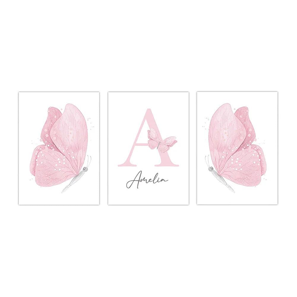 3 Laminas Habitacion Niña 30X40CM Cuadros Mariposas Poster Rosa Lienzo Habitacion Bebe Infantil Laminas Personalizadas Bebe Cuadros Decoracion Niña sin Marco