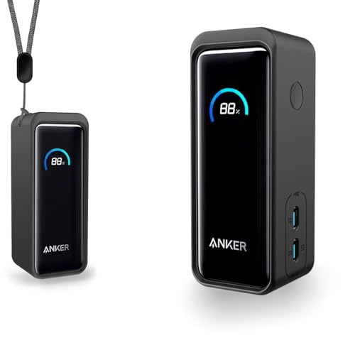 For Anker Prime Power Bank (9600mAh, 65W, Fusion) �p �P�[�X �J�o�[ �V���R���ی�P�[�X+�X�g���b�v �yHUKWIMO�z ��LED���C�g ���C�����X�[�d�Ή� �S�ʕی� �ϏՌ��� �h�� �h�o �y�� �L�Y�h�~