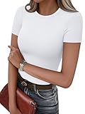 AUTOMET Womens Short Sleeve T Shirts Summer Crop Tops 2025 Going Out Basic Cute Tee Y2k Fitted Workout Clothes White M