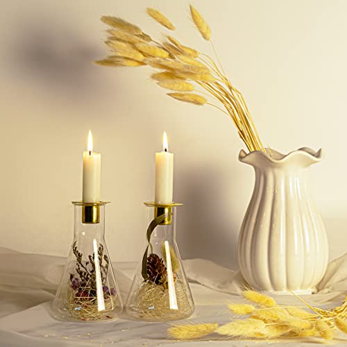 Taper Candle Holders, Glass Candlestick Holders With Dry Flower, Vintage Candlestick Holders For Anniversary, Dining Room Table, Wedding Party Table, Spring Decor #TOP25