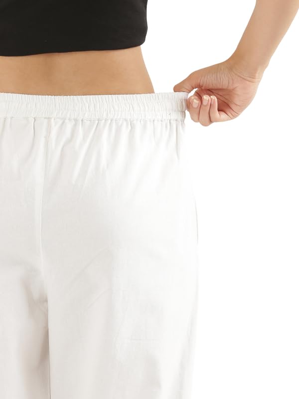Image of SAADAA Cotton Straight Pants for Women | Breathable Everyday Wear Trousers | Drawstring, Deep Pockets & Elastic Waistband | Casual & Comfortable Fit