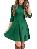 ORANDESIGNE Strickkleider Damen Pulloverkleid Elegante Pullover Rundhals Winterkleid Casual 3/4-Arm Minikleid Strickkleider Tunika Kleid Sweater Kleid E Grün 40