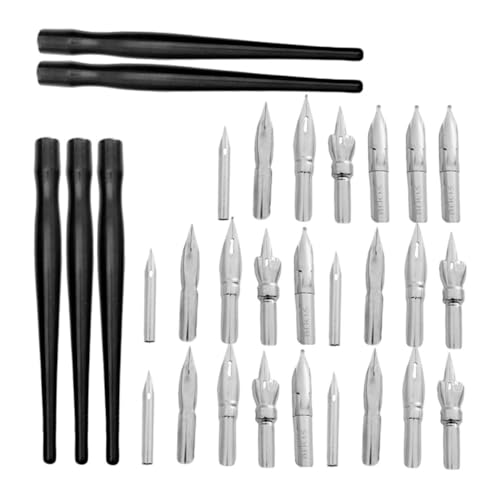 Housoutil 1 Set Calligraphy Dip Pen Nibs with Holder Replacement Nibs for Sketching Drawing Writing Comfortable Grip Compatibility for Manga Fountain Pens