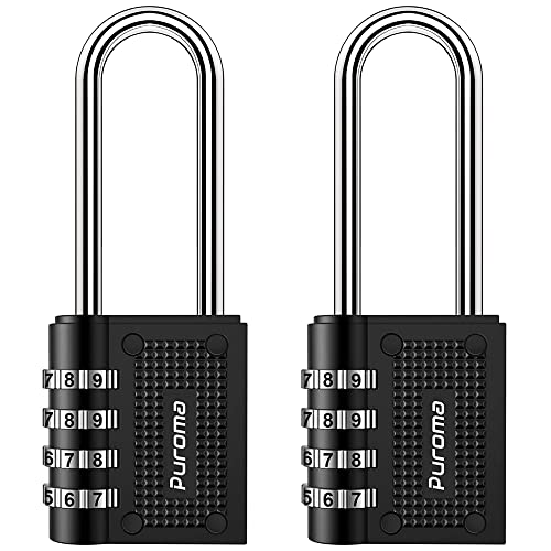 Puroma 2 Pack Combination Lock 4 Digit Padlock with 2.6 Inch Long Shackle for School Gym Locker, Sports Locker, Fence, Toolbox, Case, Hasp Storage (Black)
