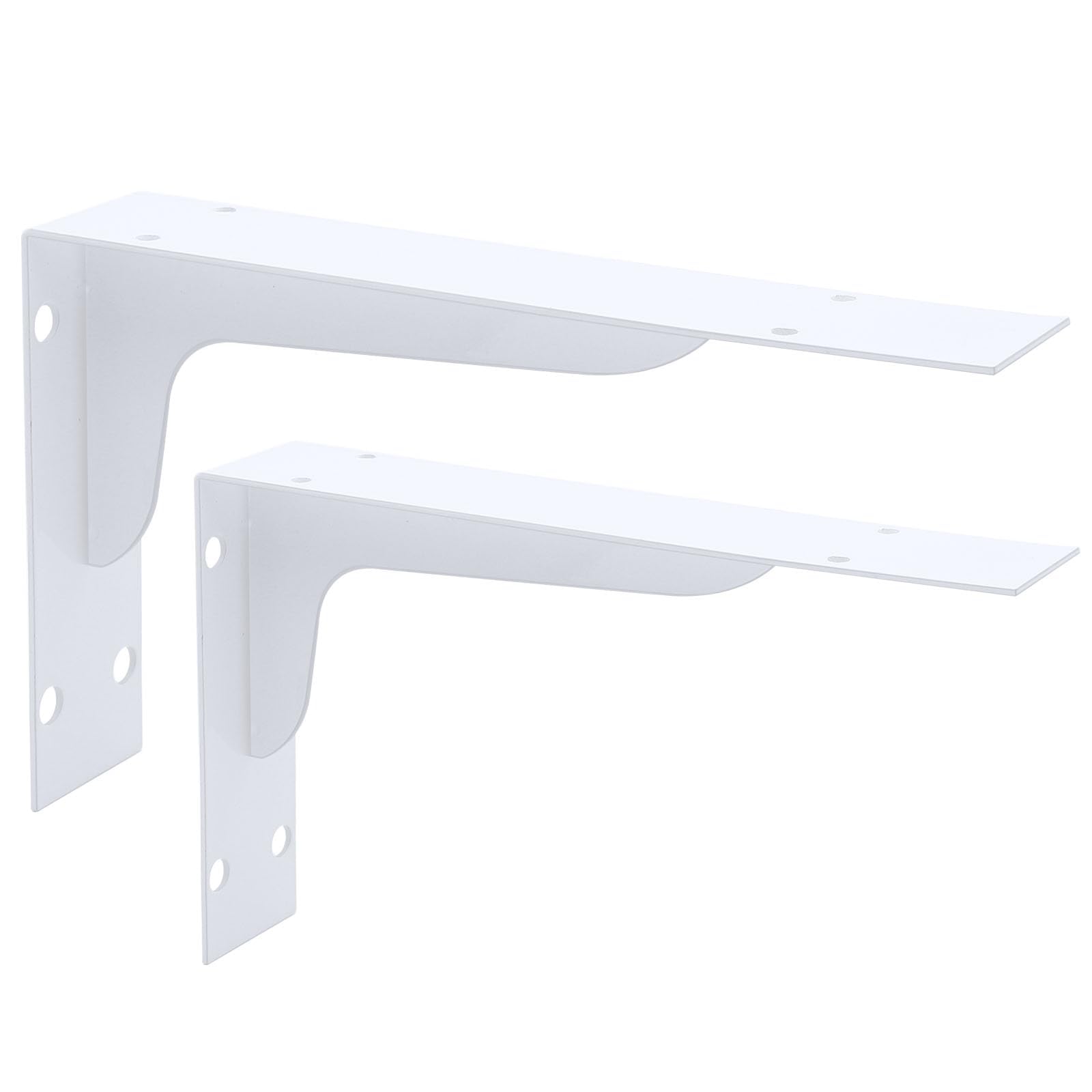 Heavy-Duty Shelf Bracket Set — 2-Piece L-Shaped Iron Brackets with Fixings — Wall-Mounted Metal Shelf Supports for Kitchens, Utility Rooms, Shelving and Bookcases (White, Pack of Two, 14 inch)