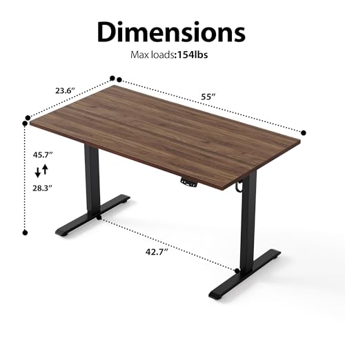 Image of Agilestic Electric Standing Desk, 55 x 24 Inches Height Adjustable Desk, Sit Stand up Desk for Work Office Home, Splice Board, Dark Walnut