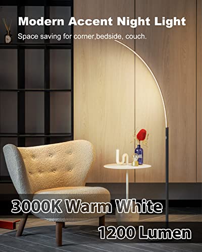 Tacahe Arc Corner Floor Lamp - 3000K Warm White & 3 Brightness Presets - Curved Led Accent Lamp With Touch Switch - 63" Modern Standing Lamp For Bedroom, Living Room - 12W - Black #TOP2