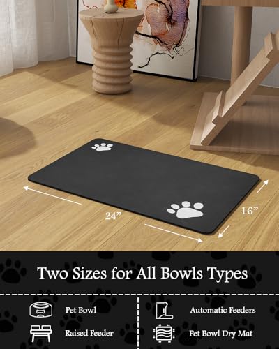 Image of Pet Feeding Mat-Absorbent Dog Mat for Food and Water Bowl-No Stains Quick Dry Water Dispenser Mat-Dog Accessories Pet Supplies-Bowl for Messy Drinkers（Black,16 inchx24 inch