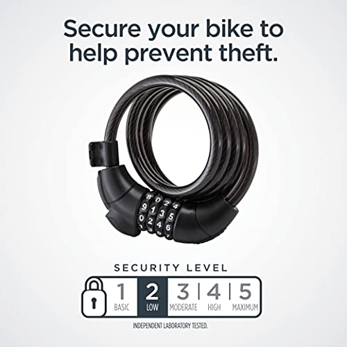 Schwinn Combination Bike Lock in Twisted Steel Cable With Light, 5 feet x 10 mm Anti Theft Bicycle Lock, Black, Security Level 2