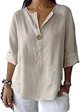LDTTGL Blusa Mujer Manga Tres Cuartos 3/4 Algodón Lino Primavera-Verano-Otoño Cuello V Botones Casual Camisa de Mujer...