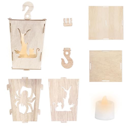 Decoración de farol de Halloween | Linterna de decoración de Halloween para el hogar - Linterna de suministros de Halloween, linterna de madera para decoración de habitación de Halloween