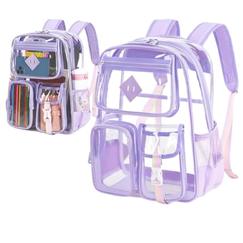 MATMO Mochila transparente transparente para meninas e mulheres, mochila escolar resistente, Roxa, Standard, Estampa de camuflagem