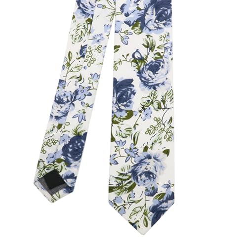 Image of Cotton Floral Ties for Men 2.76 inch Men's Skinny Tie Linen Flower Printed Neck Tie for Wedding Dating Party