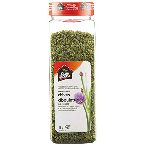 Club House Freeze-Dried Chives, Kosher, Vegetarian, Delicate Sweet Onion-Like Flavour, Great Addition For Roasts, Potatoes, Dips, Salad Dressings, And Breakfast Food Like Eggs & Cream Cheese, 45G