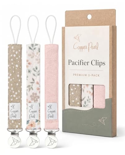 Image of Copper Pearl 3-Pack Pacifier Holders: Premium Knit Binky Clips for Baby Girls and Boys - Stylish Stainless Steel Design for Secure No-Drop Attachment - Autumn